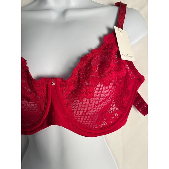 NWT Le Mystere Lace Underwire Bra Red Floral Full Support Women’s 34G - Picture 2 of 4